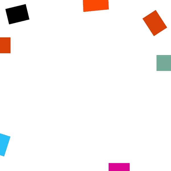 Colored squares distributed around the periphery of a white space, leaving the center empty — illustration of the Excentration state